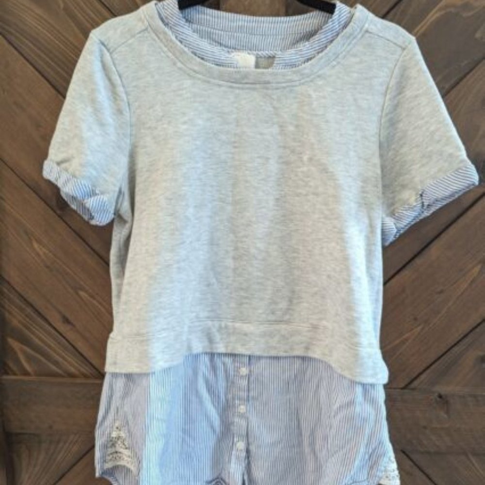 Anthropologie Postmark Picnic Layered Gray/Blue Stripe Top EUC Size S Small